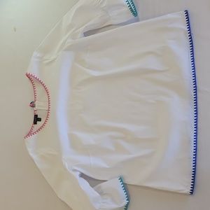Talbot's White Bell Sleeve Blousey Top. Embroidered Trim. Size 1XP